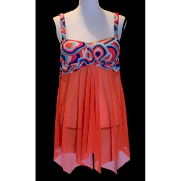 Womens Tankani Swimwear One Piece Size 18 Built In Underwire Bra Multicolor - Picture 4 of 15